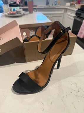 Charlotte Russe Black Open-Toe Ankle-Strap Stiletto Heels